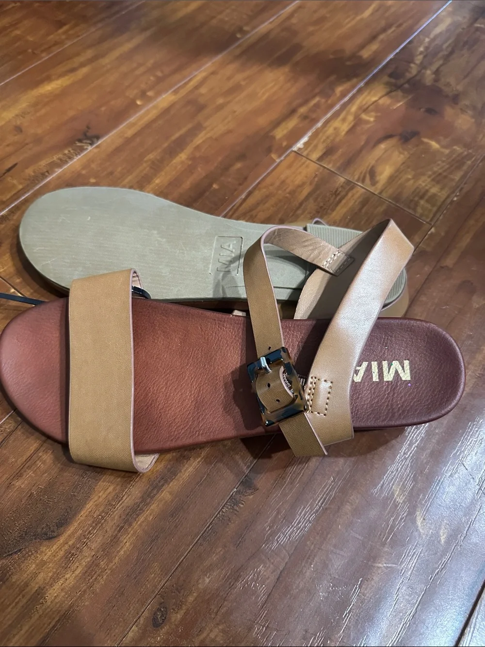MIA Karina Tan Ankle Strap Flat Sandals  Buckle Women's Size 8 NWOT